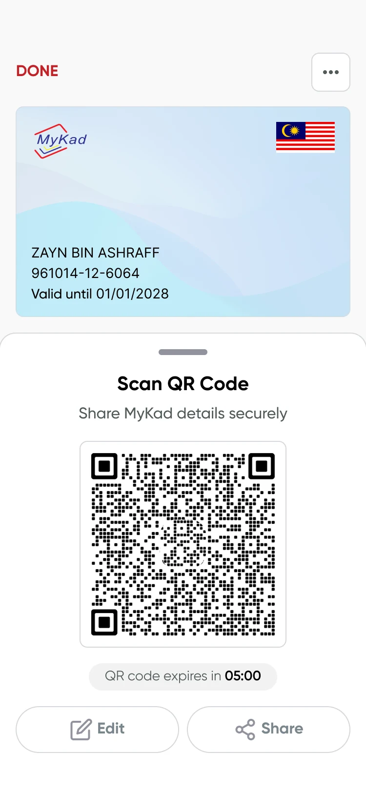 MyKad credential QR code